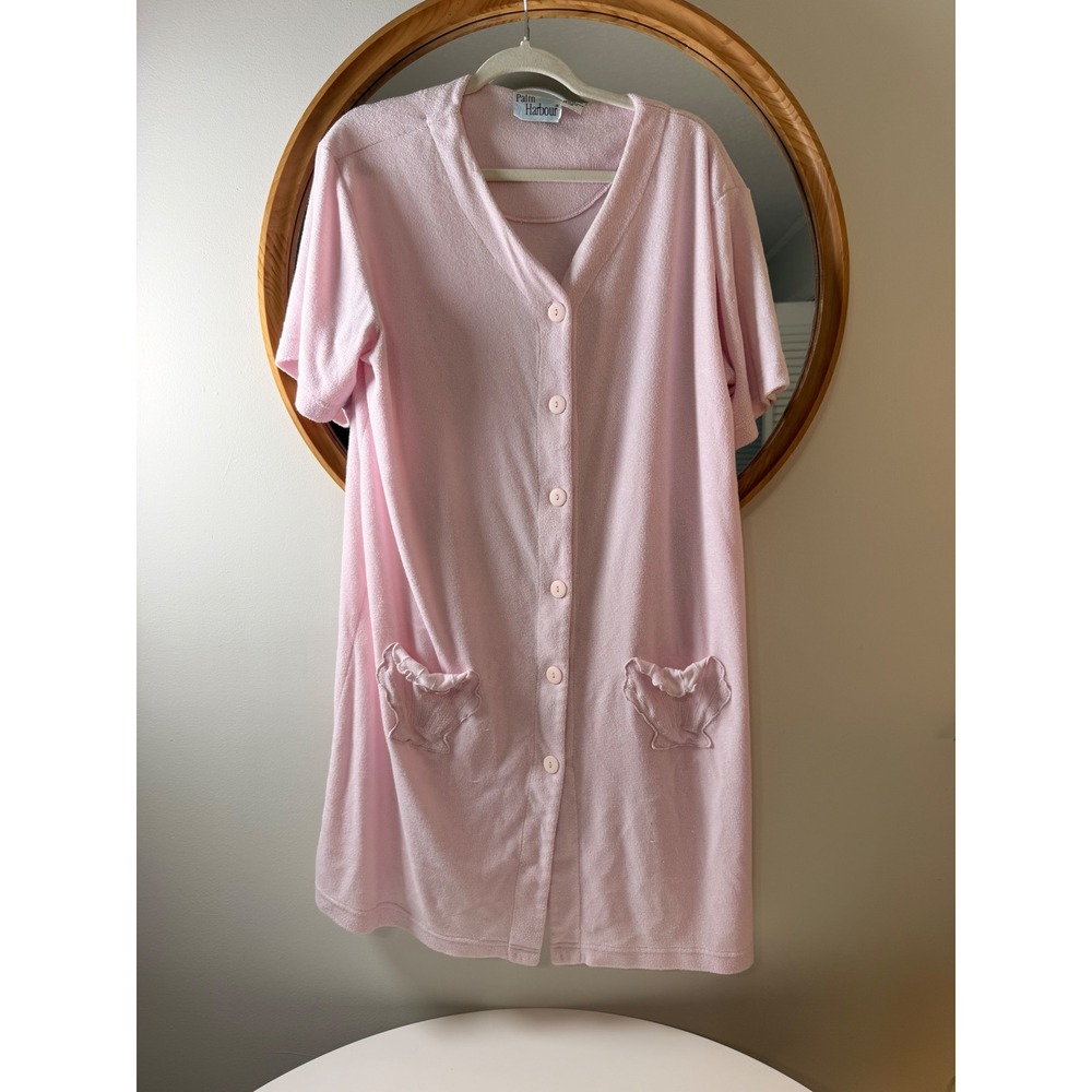 Palm Harbour Robe Cover Up Women XL Pink Excellent Seashell Pockets Terry Cloth